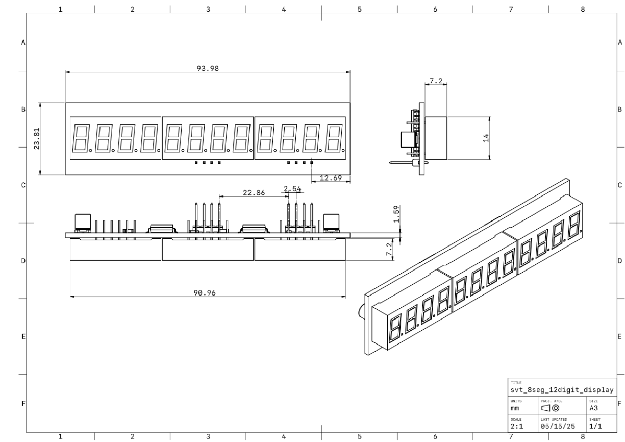 12 Digit 7 Segment Red LED Digital Display SPI